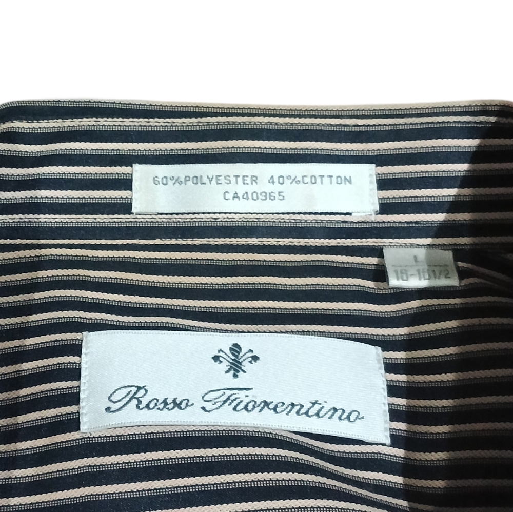 Rosso Fiorentino Black and Tan Striped Men's Dress Shirt - Picture 2 of 5